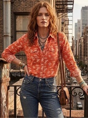 Vintage Vibe Levi’s Orange Western Snap Button Shirt - Size M